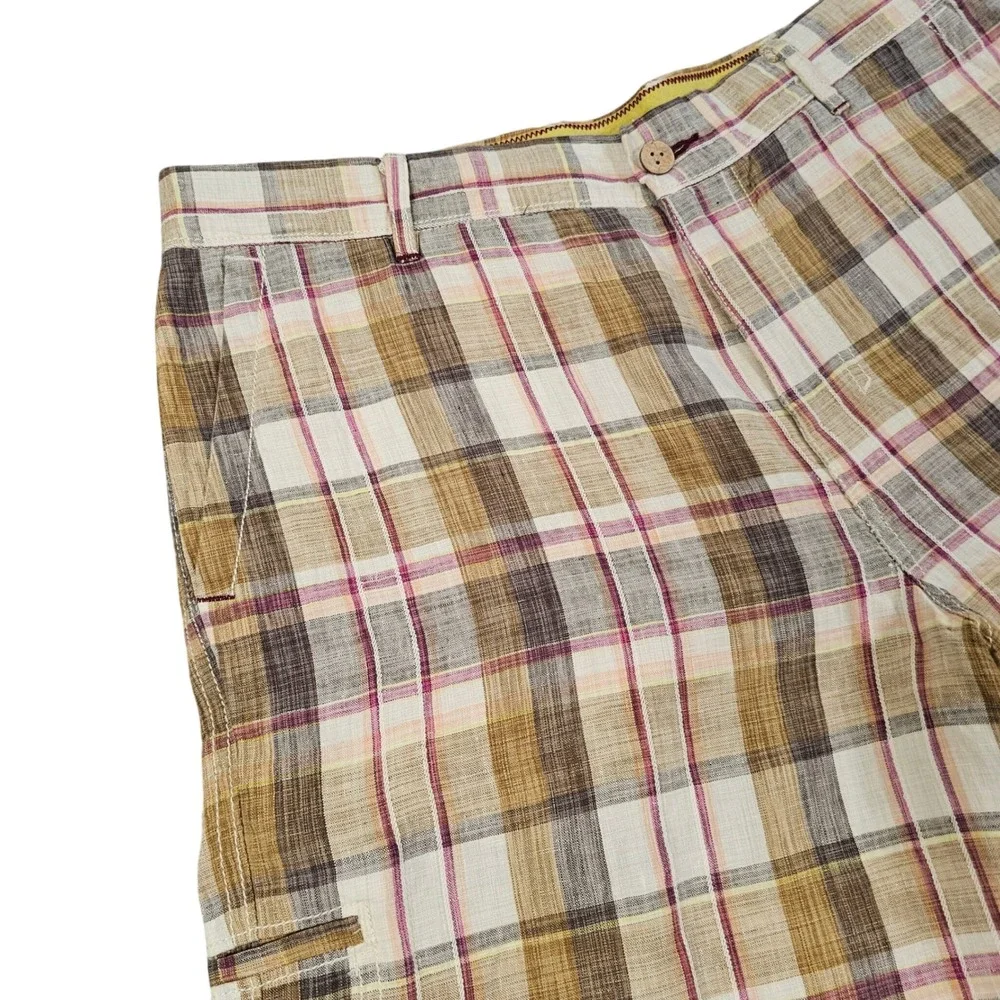 Tommy Bahama Relax Mens 34‎ Tartan Plaid 100% Linen Flat Front Shorts Tropical